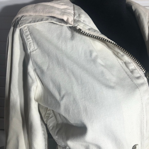 Rare Y2K Volcom Skater Cropped Bomber Jacket Hooded Full Zip Beige/Cream sz XS - Picture 9 of 15